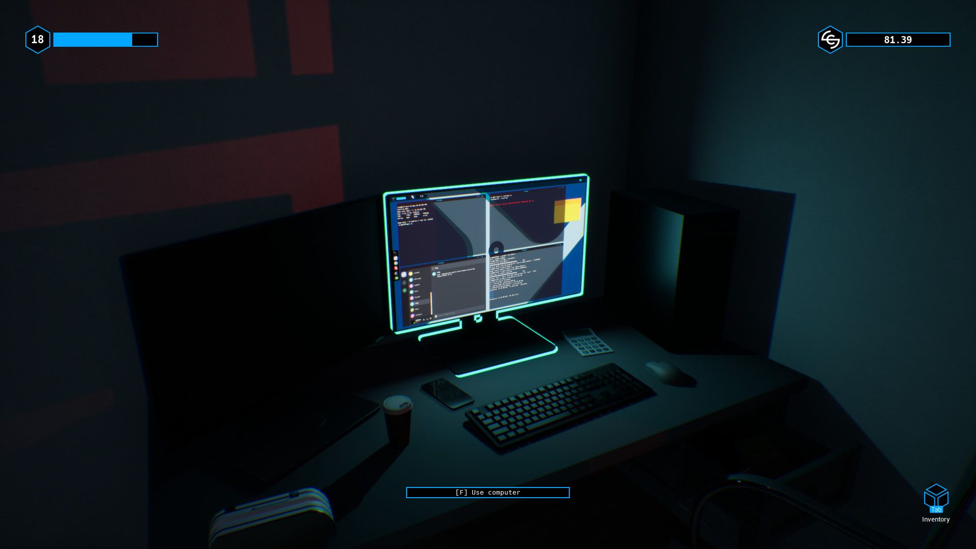 The hacker’s desk with a monitor showing several terminal windows